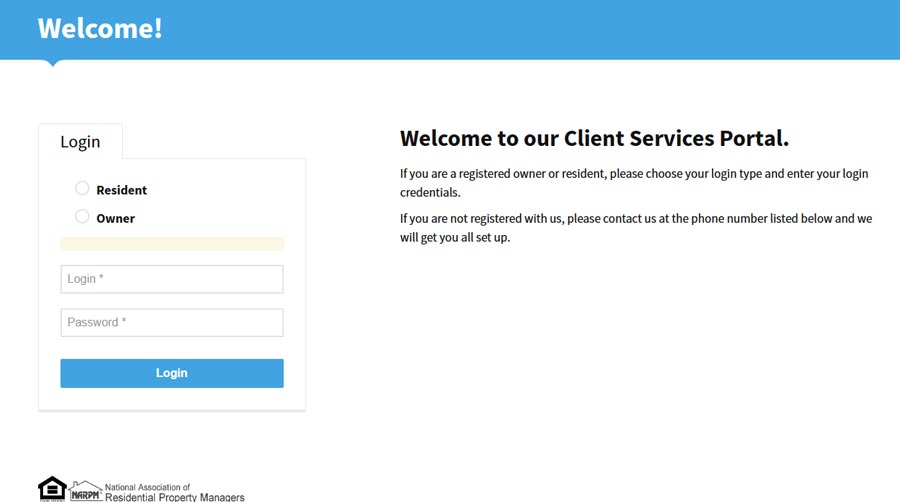 How to Turn Over a Tenant to a Property Management Company 2 screen grab of Management One Client Portal Login Screen