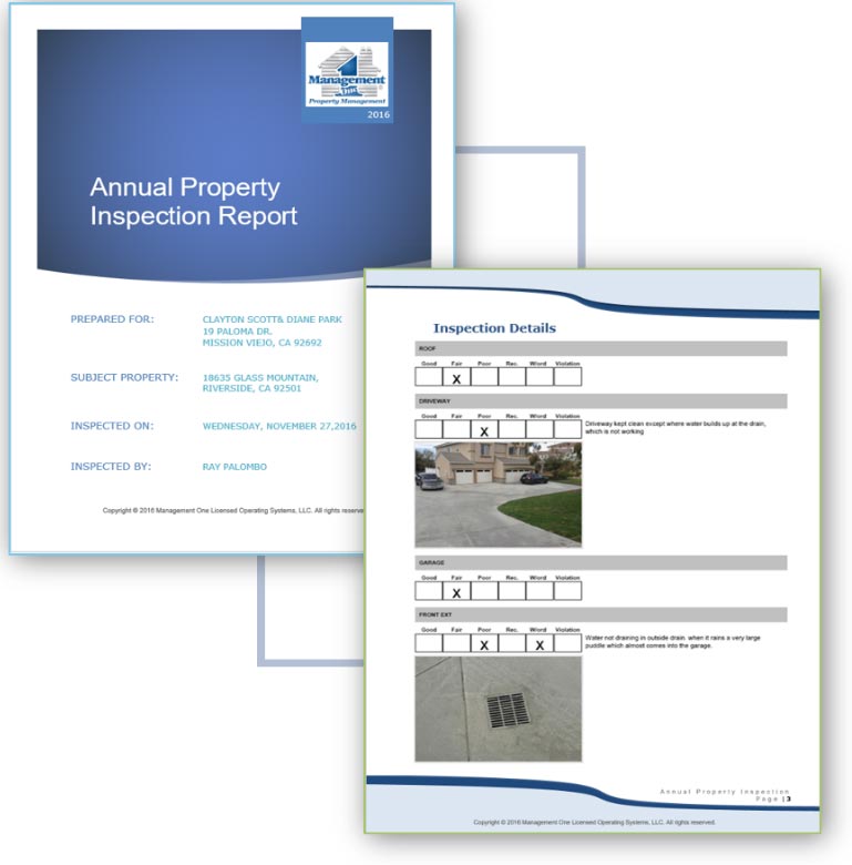 How to Turn Over a Tenant to a Property Management Company 1 screen grab of Management One Annual Inspection Report to Property Owners